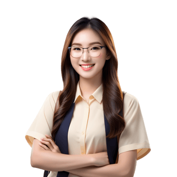 AI generated Asian female student smiling happily on PNG transparent background. Study success concept.