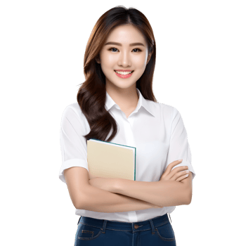 AI generated Asian female student smiling happily on PNG transparent background. Study success concept.