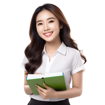 AI generated Asian female student smiling happily on PNG transparent background. Study success concept.
