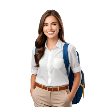 AI generated White American female student smiling happily on PNG transparent background. Success in education concept.
