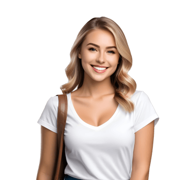 AI generated White American female student smiling happily png