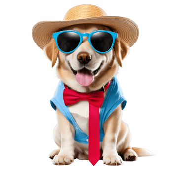 AI generated Dog wearing cool glasses and straw hat in summer clothes on transparent background png