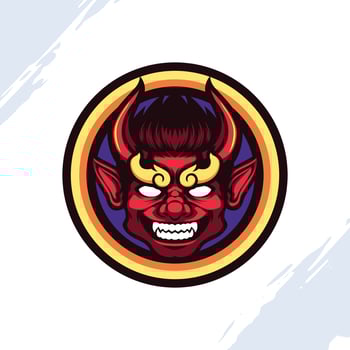 Red Horned Creatures in Golden Ring vector