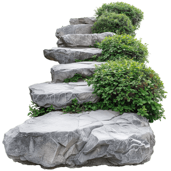 AI generated Cut out stairs made of large stone steps staircase lined with green plants isolated on transparent background png