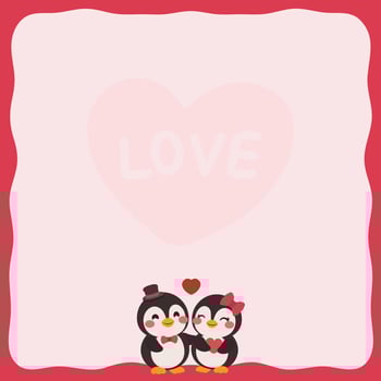 Cute Penguin Paper Memo, Note Memo, and Sticky Note with Valentine's Illustrations. Template for Planners, Notepads, Cards, and Other Office Supplies. Vector Illustration in Animal Cartoon Style.