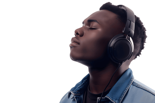 AI generated an image of a black  african young man with headphones png