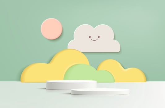 Vector background with cute design in paper cut style. Geometric pastel color background, design for product display podium 3d render.
