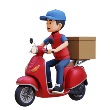 3D Delivery Man Character Deivering Package with a Scooter png