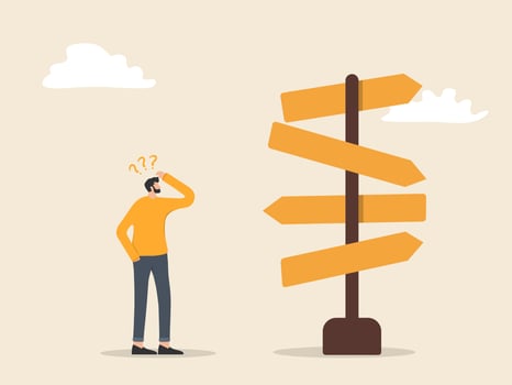 a man is confused about which way his business will go vector