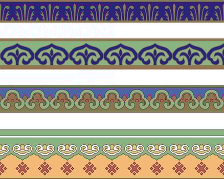 Vector set of seamless Chinese national ornaments. Colored endless Asian patterns, patterns and frames. Home decoration, carpets and ceramics