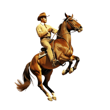 AI generated horseback riding with rider on rearing horse- png