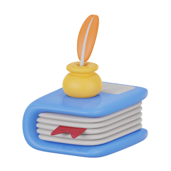 book and inkwell 3d icon illustration. library 3d rendering png