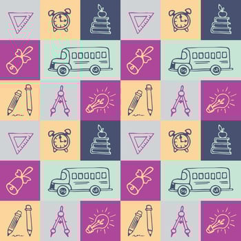 Seamless pattern with school subjects in doodle style. Back to school. Education vector illustration. Kids drawing doodle style image.