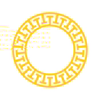 Abstract yellow decorative greek meander circle frame vector label