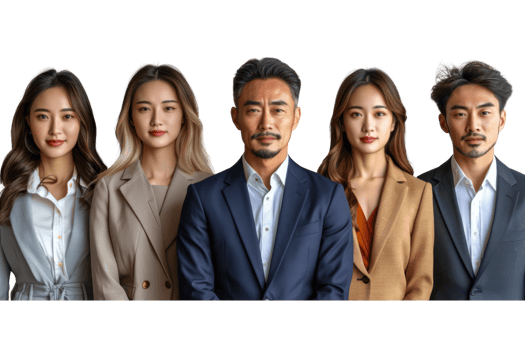 AI generated Portrait of successful group of asian business people at modern office looking at camera isolated on transparent background png