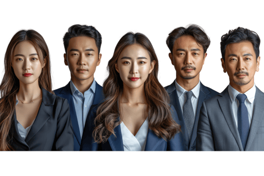 AI generated Portrait of successful group of asian business people at modern office looking at camera isolated on transparent background png