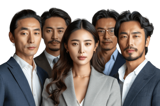 AI generated Portrait of successful group of asian business people at modern office looking at camera isolated on transparent background png