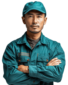 Young asian man wearing warehouse worker unifrom isolated on transparent background png