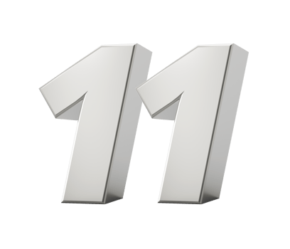 Silver 3d numbers 11 Eleven. 3d illustration png