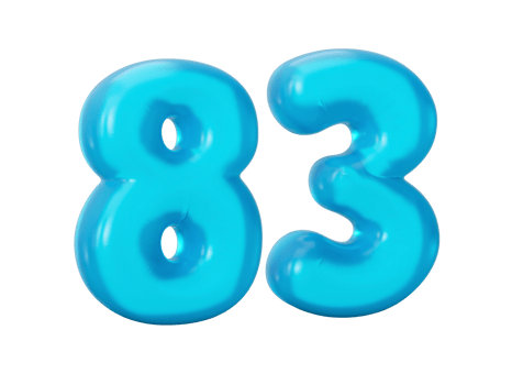 Blue jelly digit 83 Eighty Three Jelly colorful alphabets numbers for kids 3d illustration png