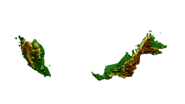 Malaysia Map Shaded relief Color Height map 3d illustration png