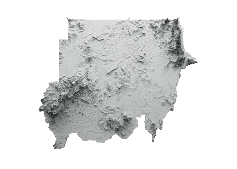 Sudan Map Shaded relief Color Height map 3d illustration png