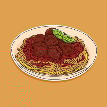 spaghetti meatball illustration vector design isolated in orange color