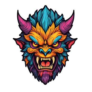 AI generated devil beast head colorful illustration png