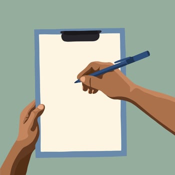 Clipboard vector isolated illustration. The process of writing on the clipboard. Background for placing notes.