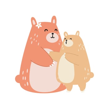 Happy Mother's Day cute bears cartoon character collection flat vector illustration isolated on white background. Happy family with mother and daughter with calligraphy, heart and floral decoration.