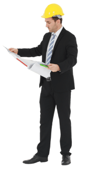 Handsome and smart engineer or architecture in black suit Wearing a yellow safety engineer hat with hand holding construction drawing papers and serious in work png