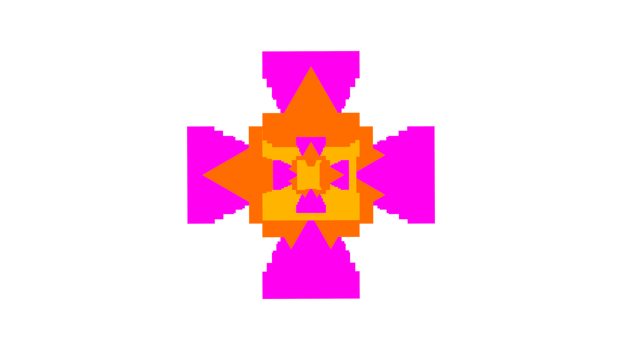 a pixelated cross with a pink and orange design png