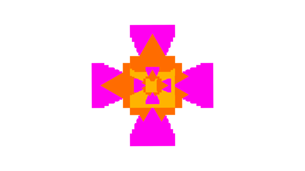 a pixelated cross with a pink and orange design png