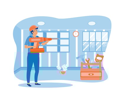 Contractor worker doing indoor window maintenance vector. vector