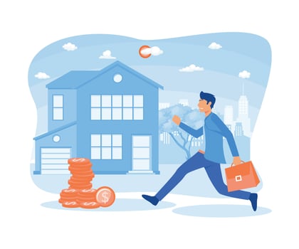Small Family Buys a House with a Mortgage and Pays Credit to the Bank. vector