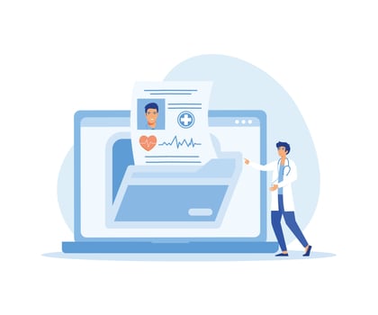 Doctor in hospital reading patient's EMR. flat vector modern illustration