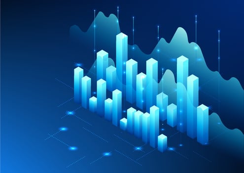 Stock chart technology Shows the state of the company's growth, profits and losses to make investors interested in trading in the stock market. Vector illustration. Isometric.
