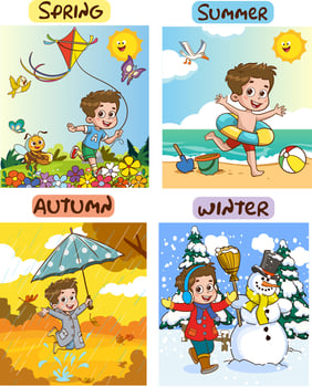 Vector illustration of Four Seasons With Cartoon Kid