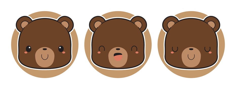Set of cute brown bear cartoon icons. Flat vector illustration.