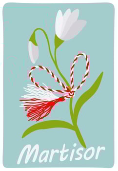 Martisor. Match 1. Martenitsa sign on blooming lily of the valley vector