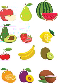 Fruit collection set illustration cartoon, flat design vector