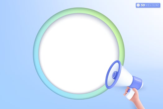 3d megaphone speaker and blue background icon symbol. loudspeaker announce discount promotion, Sell reduced prices, Marketing concept. 3D vector isolated illustration, Cartoon pastel Minimal style.