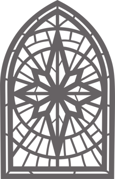 Church glass window. Stained mosaic catholic frame with religious symbol cross. Outline illustration png