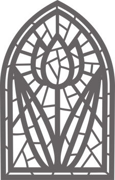 Church glass window. Stained mosaic catholic frame with religious symbol tulip flower. Outline illustration png