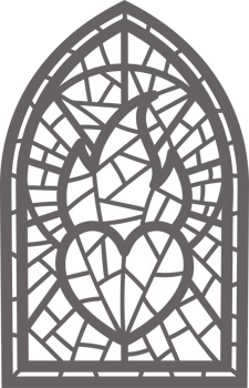 Church glass window. Stained mosaic catholic frame with religious symbol burning heart. Outline illustration. png