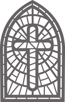 Church glass window. Stained mosaic catholic frame with religious symbol cross. Outline illustration. png