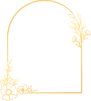Golden arch floral frame with hand drawn leaves simple and minimalist frame design png