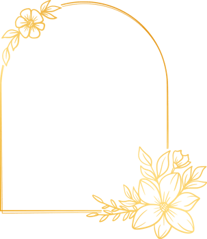 Golden arch floral frame with hand drawn leaves simple and minimalist frame design png