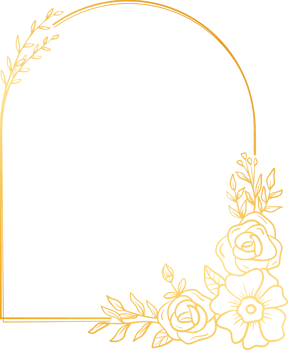 Golden arch floral frame with hand drawn leaves simple and minimalist frame design png