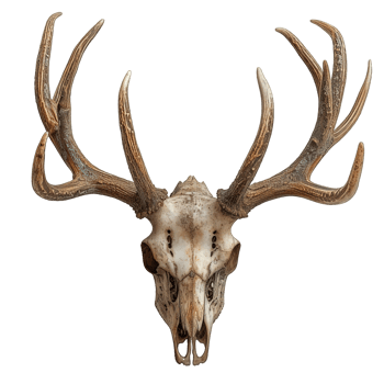 AI generated deer head skull isolated on transparent background ,deer antler skull decoration ,generative ai png
